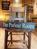 the parlour room wooden vintage sign