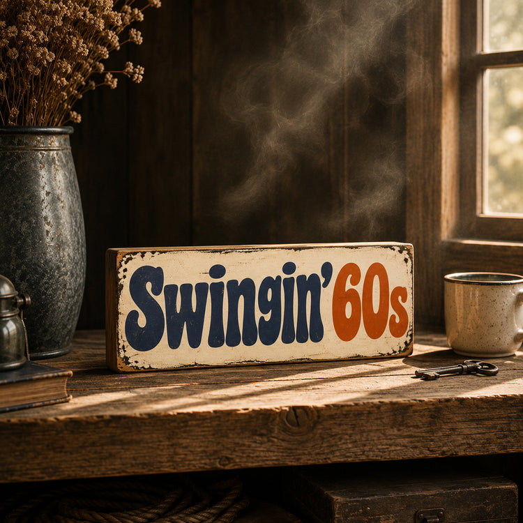 Swinging 60s vintage style wood sign Sixties Retro Music Nostalgia 28cm