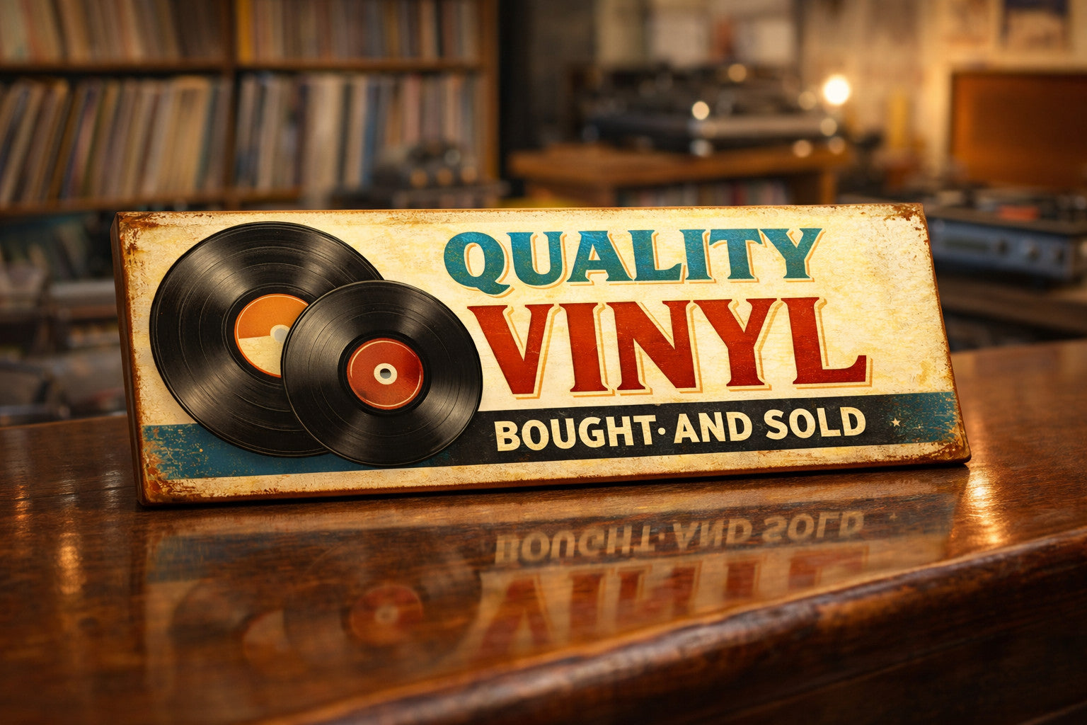 Vinyl Retro Shop Sign records Record Store wooden plaque 28cm shop window