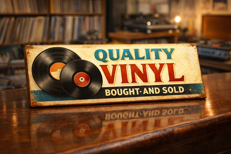 Vinyl Retro Shop Sign records Record Store wooden plaque 28cm shop window