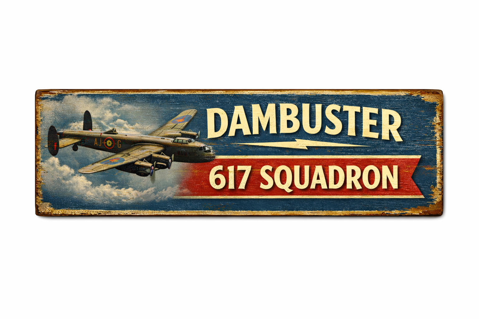 Dambusters sign 617 squadron RAF vintage wooden sign Avro lancaster