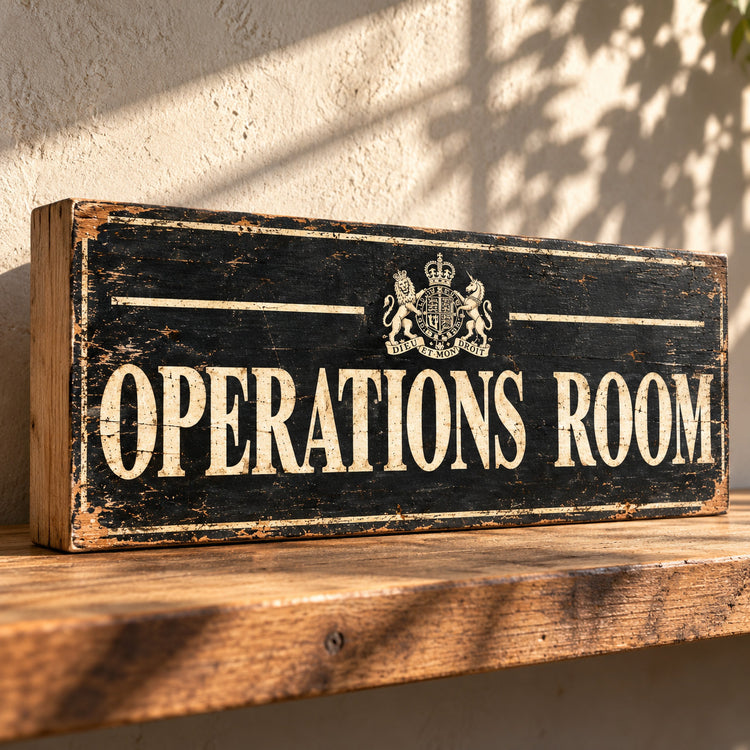 Operations Room British Military vintage style solid wooden sign Army Command