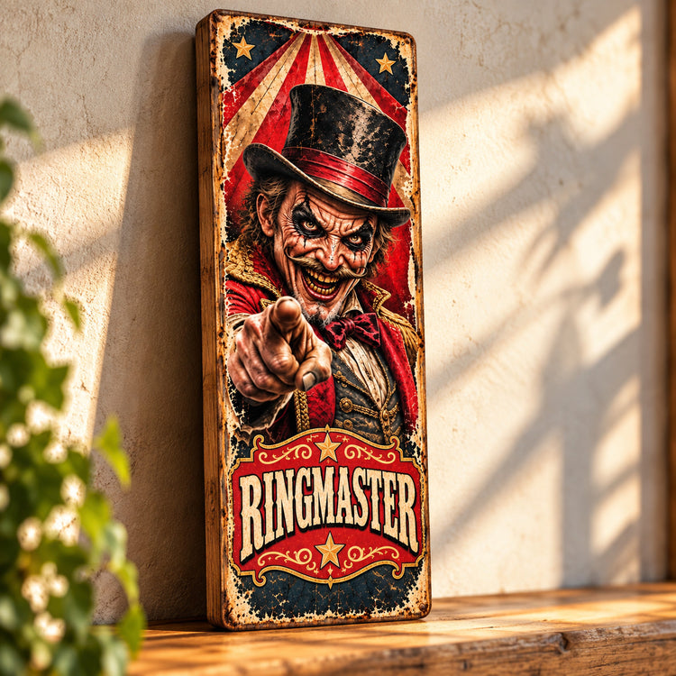 Ringmaster Sign wooden plaque vintage style fairground CIRCUS Clowns Horror