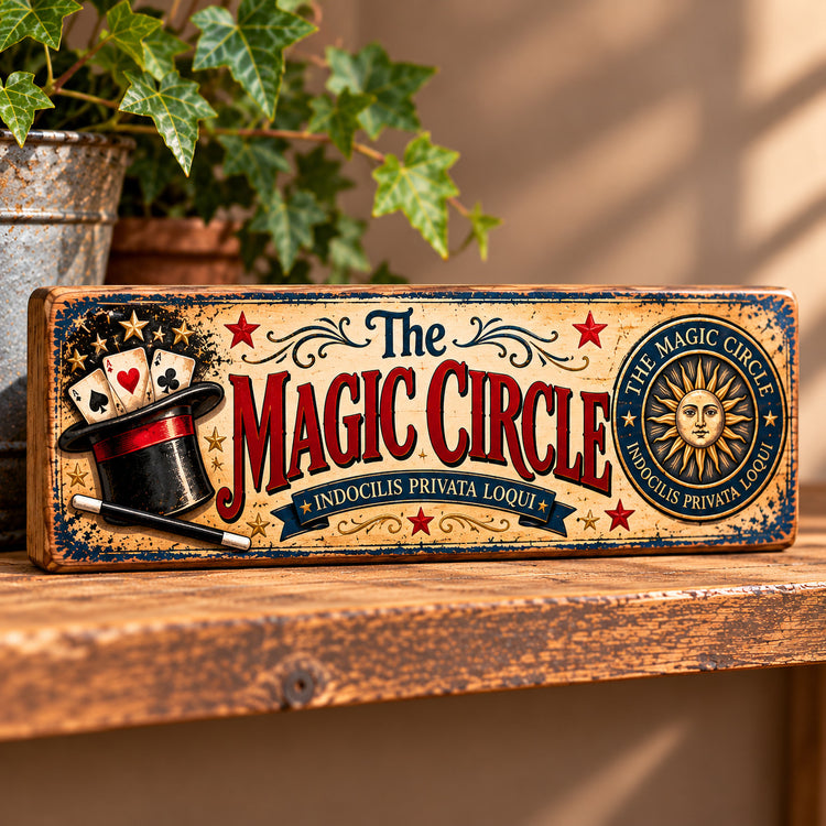 Magic Circle Vintage Wooden Sign Magician Illusionist Retro Magic Show Gift 28cm