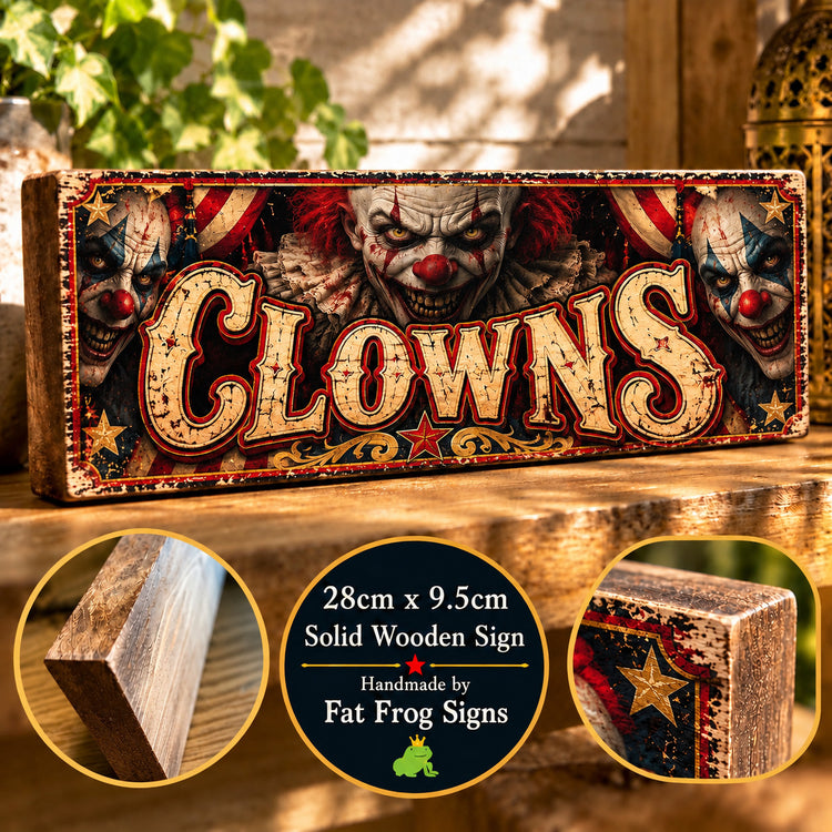 Clown Sign wooden plaque vintage style fairground CIRCUS Clowns Horror