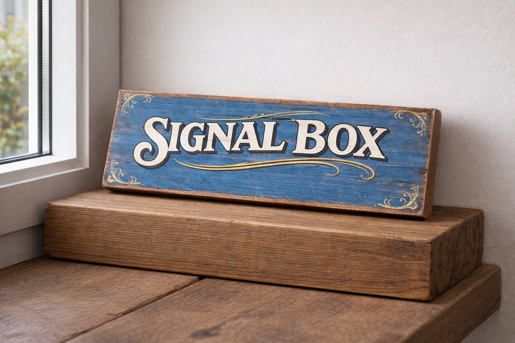 SIGNAL BOX sign wooden railway signs classic vintage style 28cm railway