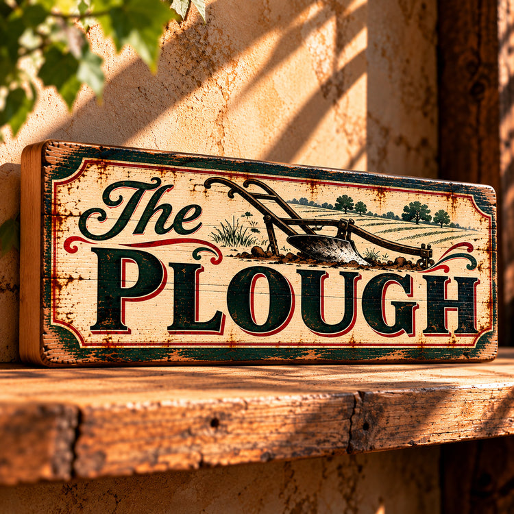 The Plough Sign Vintage Style Wooden Old Classic British Pubs Bar Man Cave