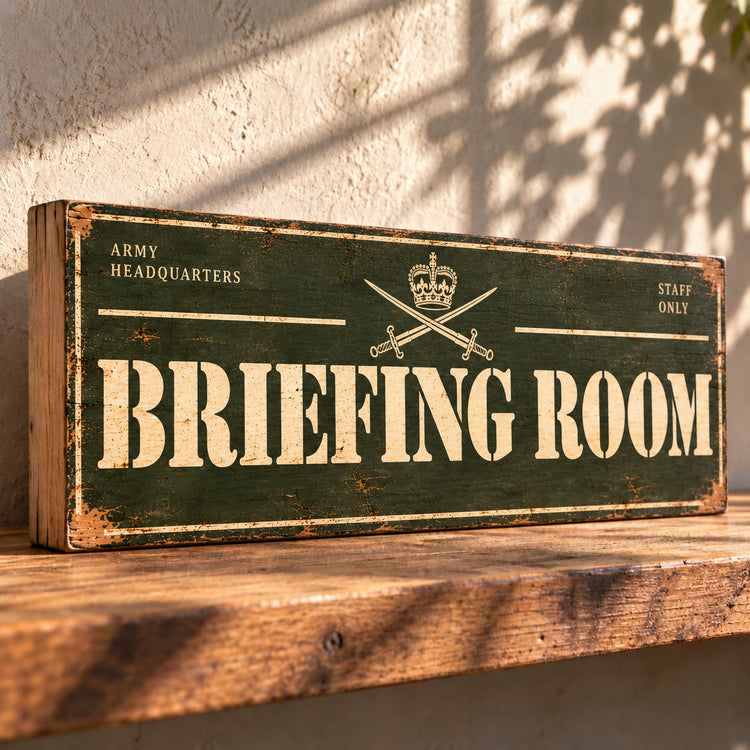 Briefing Room Sign British Military vintage style wooden signs RAF Army Navy