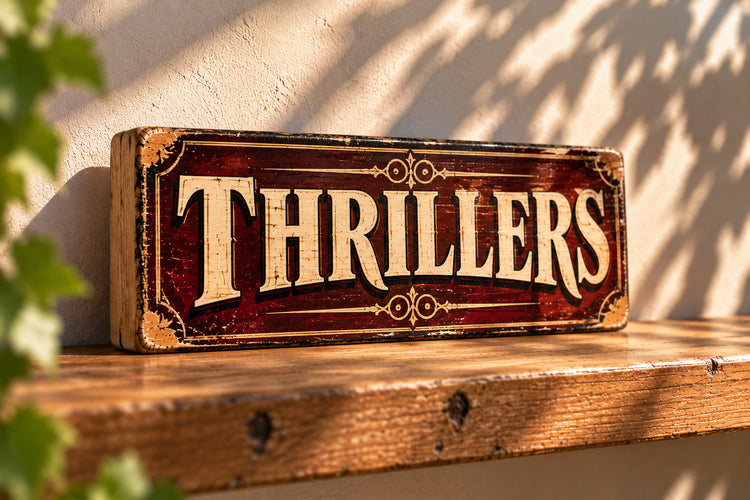 Thrillers Book Sign Library Vintage Style Wooden Sign Bookshop Reading Gift