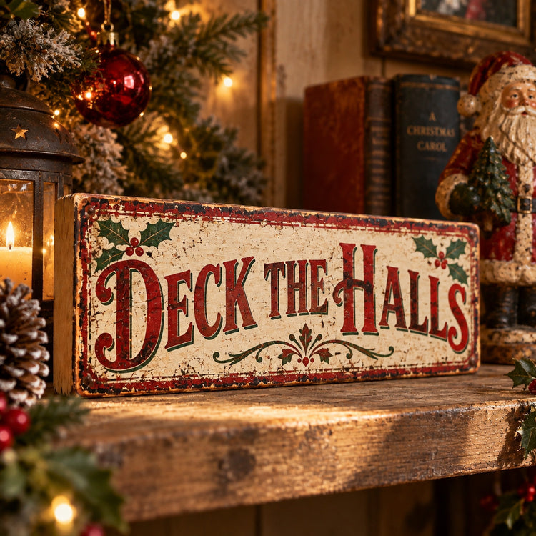 Deck the Halls Sign Vintage wooden Style Festive Signs CHRISTMAS signs Santa