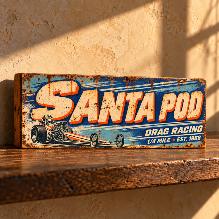 Santa Pod Sign Drag Racing Raceway DRAG RACING 1/4 Mile 28cm wood signs