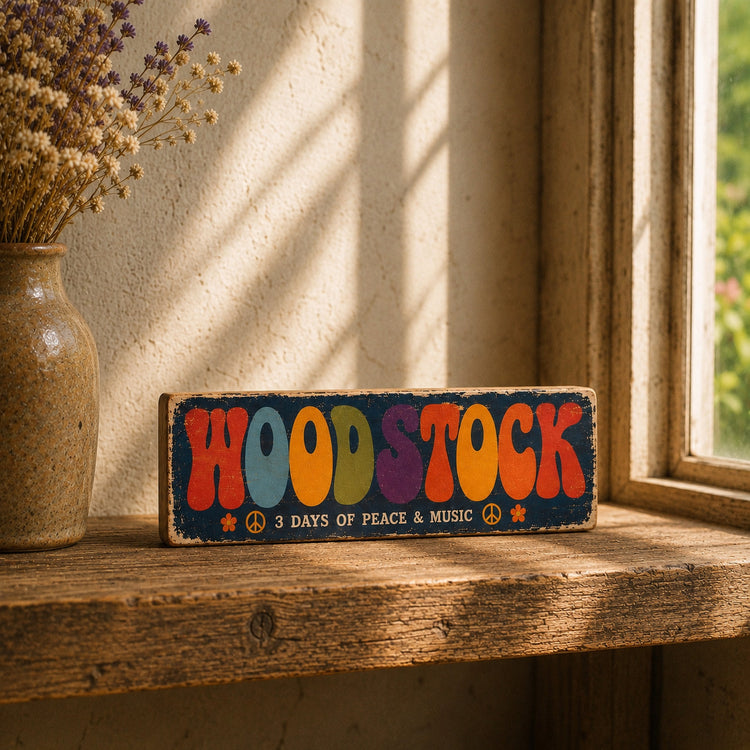 Woodstock Music Festival Sign Vintage Retro Style 1969 Peace Love Hippie 28cm