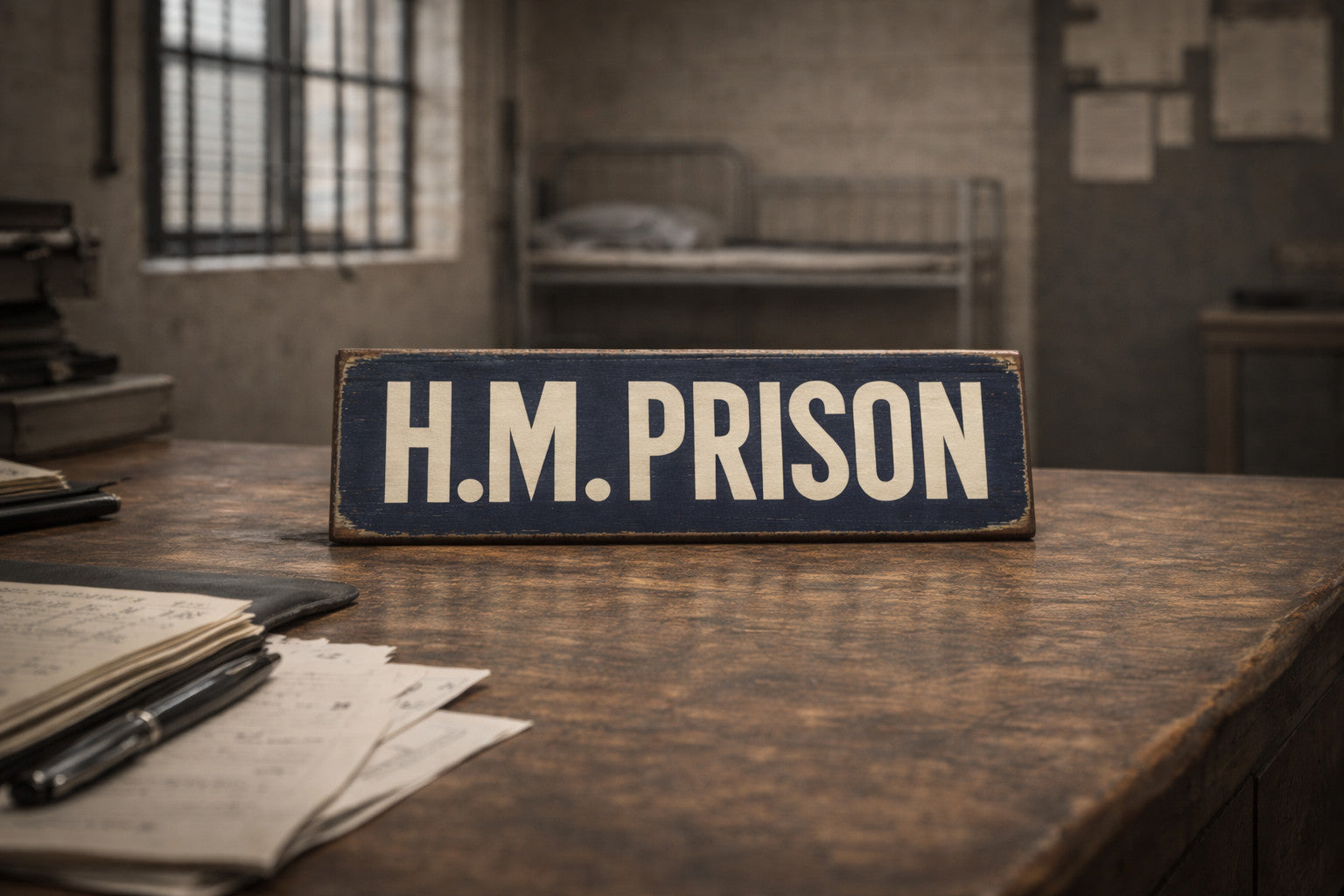 HM Prison sign vintage style wooden sign 28cm PRISON classic retro signs
