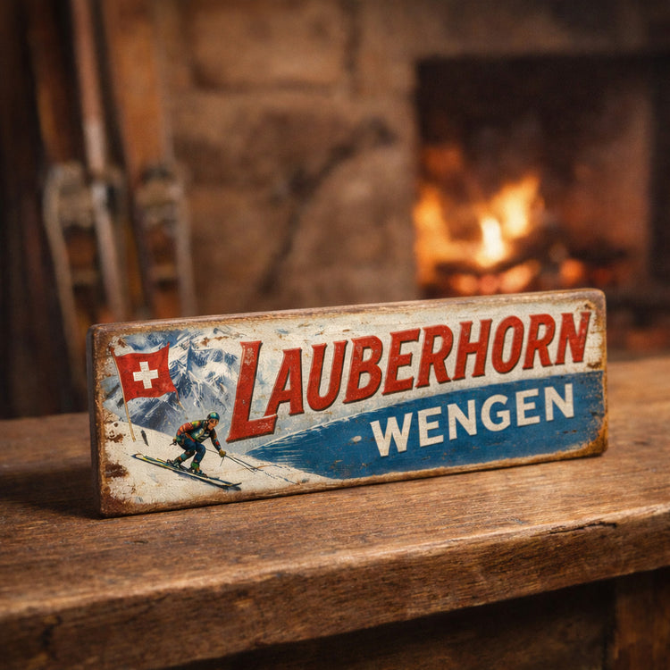 Ski sign Lauberhorn wengen wooden ski slope signs skiing apres ski