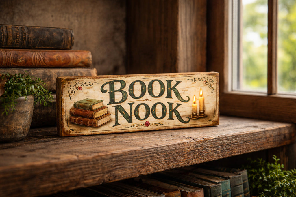 Book Nook sign vintage style wooden BOOK signs 28cm library cosy