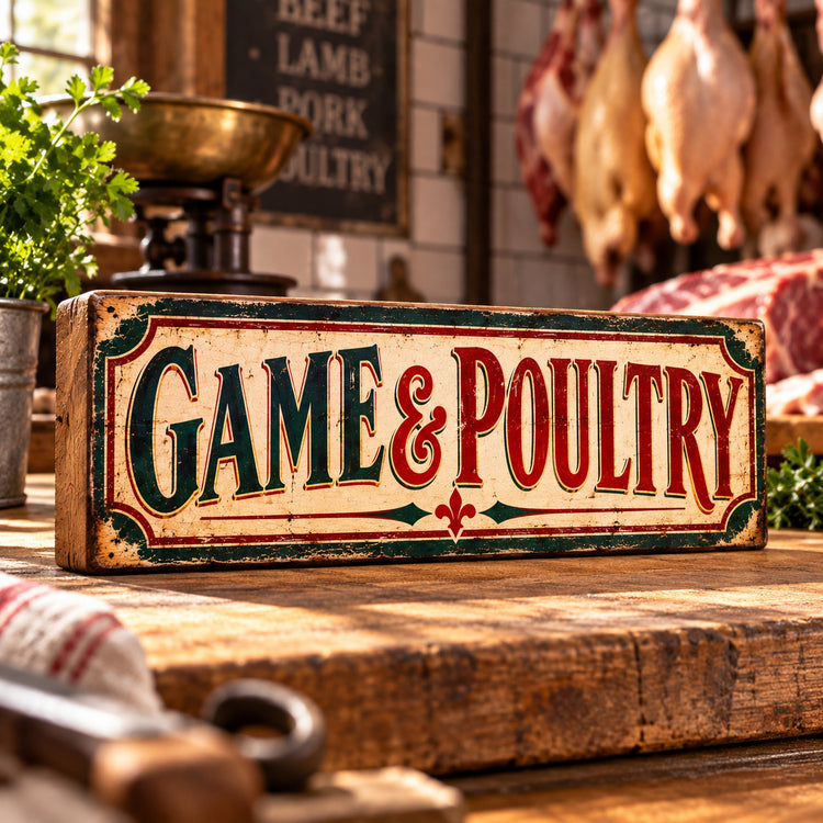 Game & Poultry, Vintage, Butchers, Wooden Sign 28cm Shop kitchen Signs