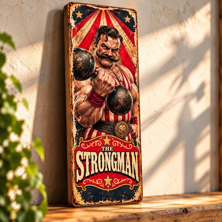 Strongman Sign wooden plaque vintage style fairground CIRCUS Clowns Horror