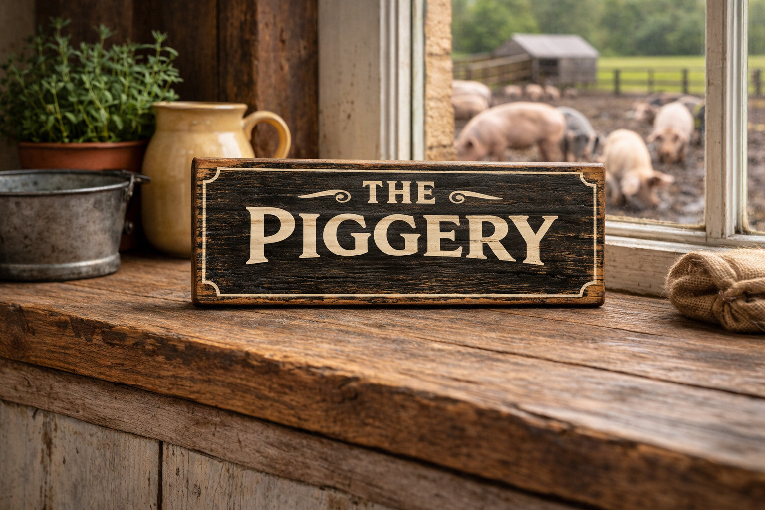 Pig Sign Piggery vintage style wooden farmhouse kitchen signs PIG 28cm