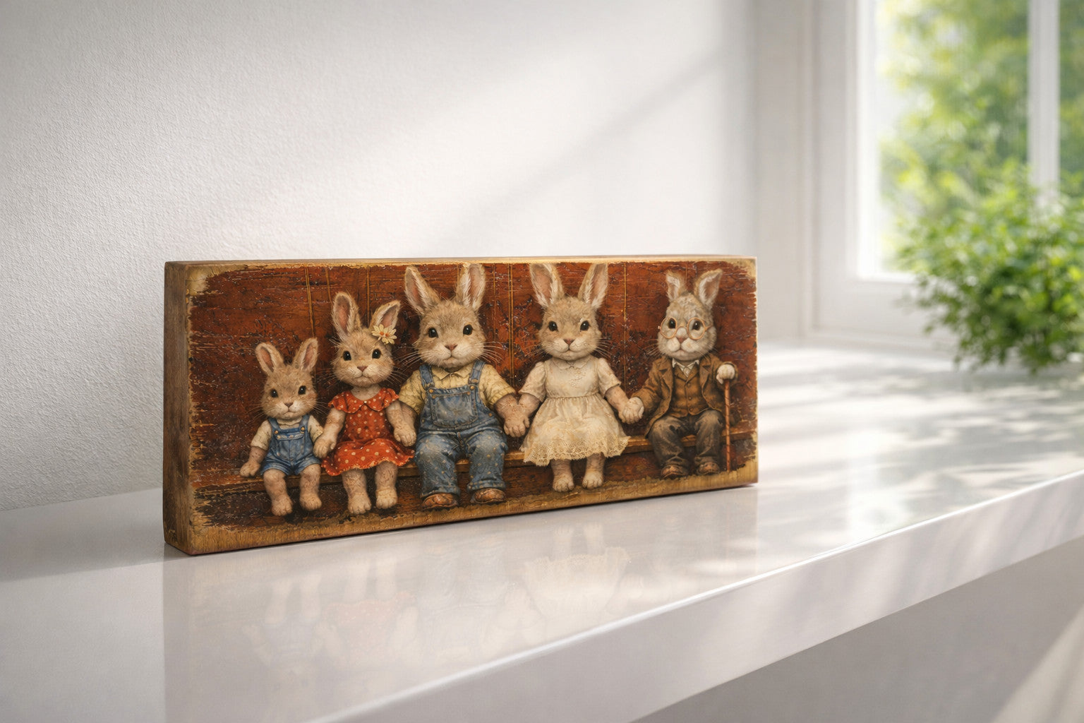 Rabbit print on wood vintage style original pints RABBIT bunny  rabbits