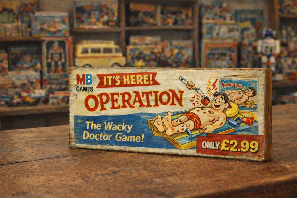 Operation game sign classic 70s inspired advertising signs 28cm wooden