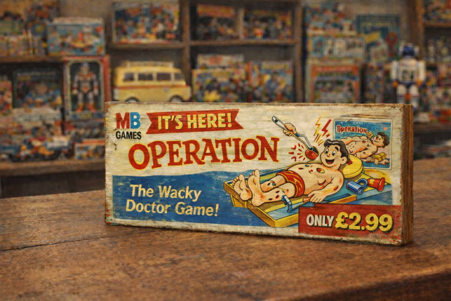 Operation game sign classic 70s inspired advertising signs 28cm wooden