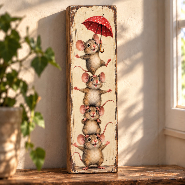 Mouse Art Sign Harvest Balance Vintage 28cm MOUSE ART Wooden Plaque Gift