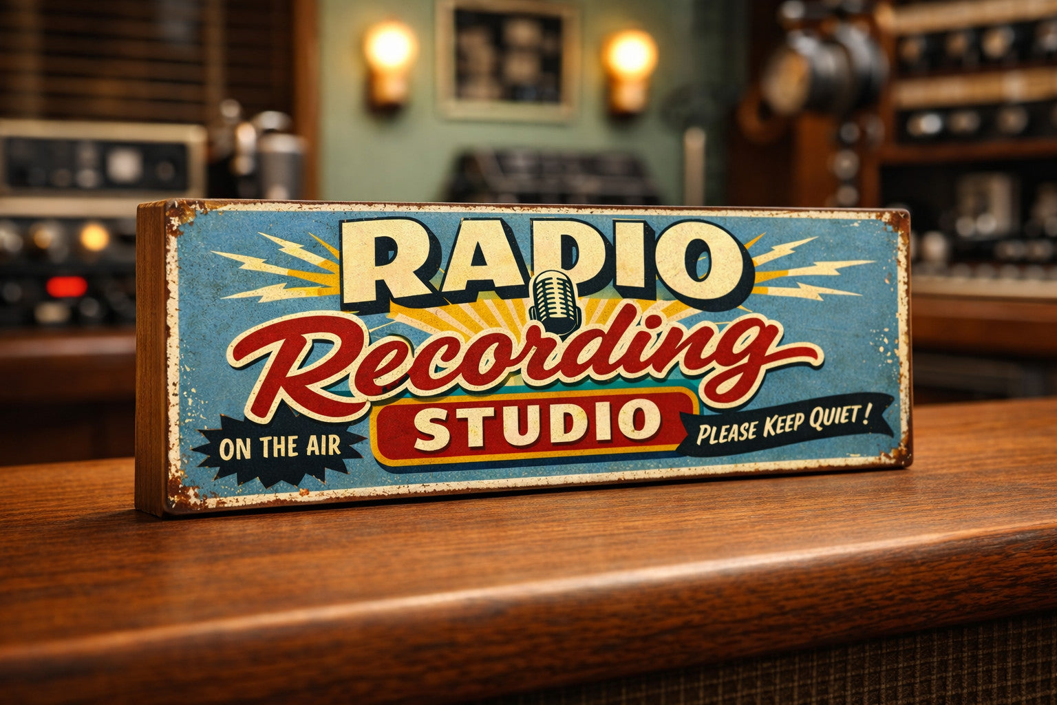 Radio Wireless recording studio vintage retro style sign wooden signs ON AIR