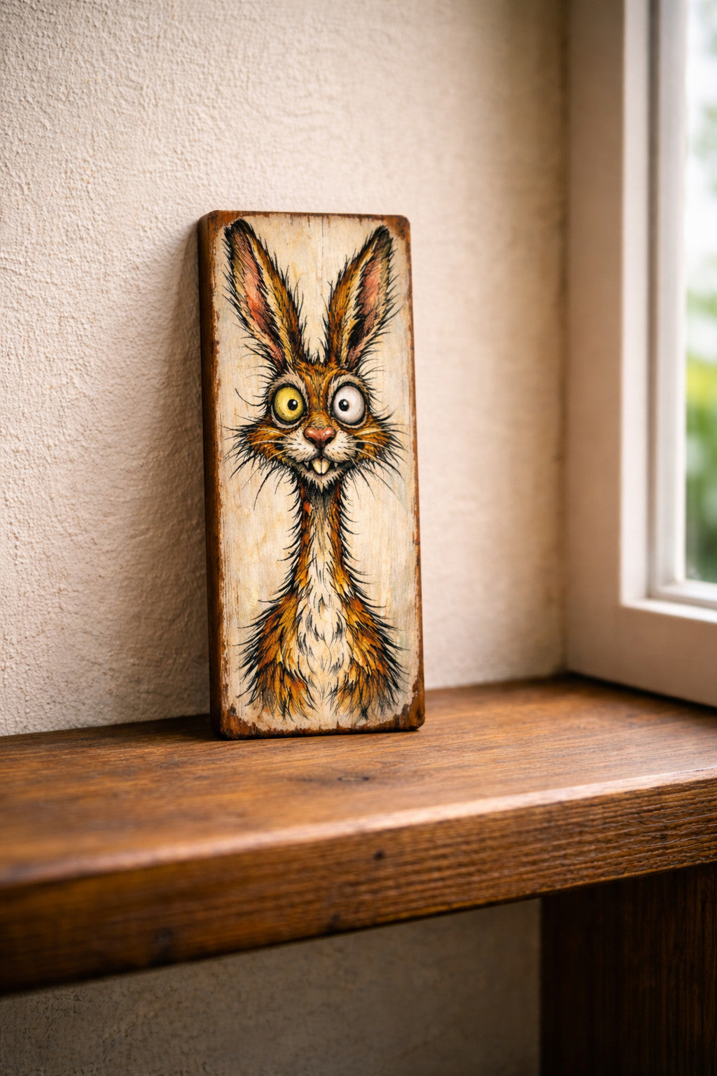 Hare picture on a wooden plaque Crazy Hare  28cm original print