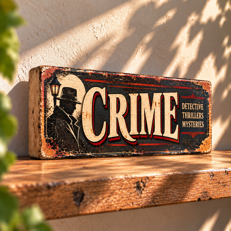 Crime Book Sign Library Vintage Style Wooden Sign Bookshop Reading