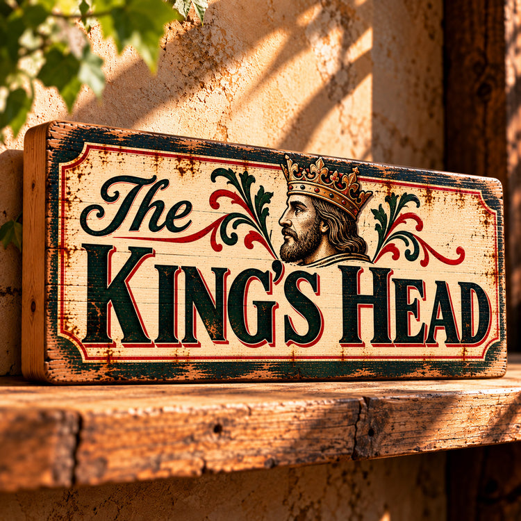 The Kings Head Sign Vintage Style Wooden Old Classic British Pubs Bar Man Cave