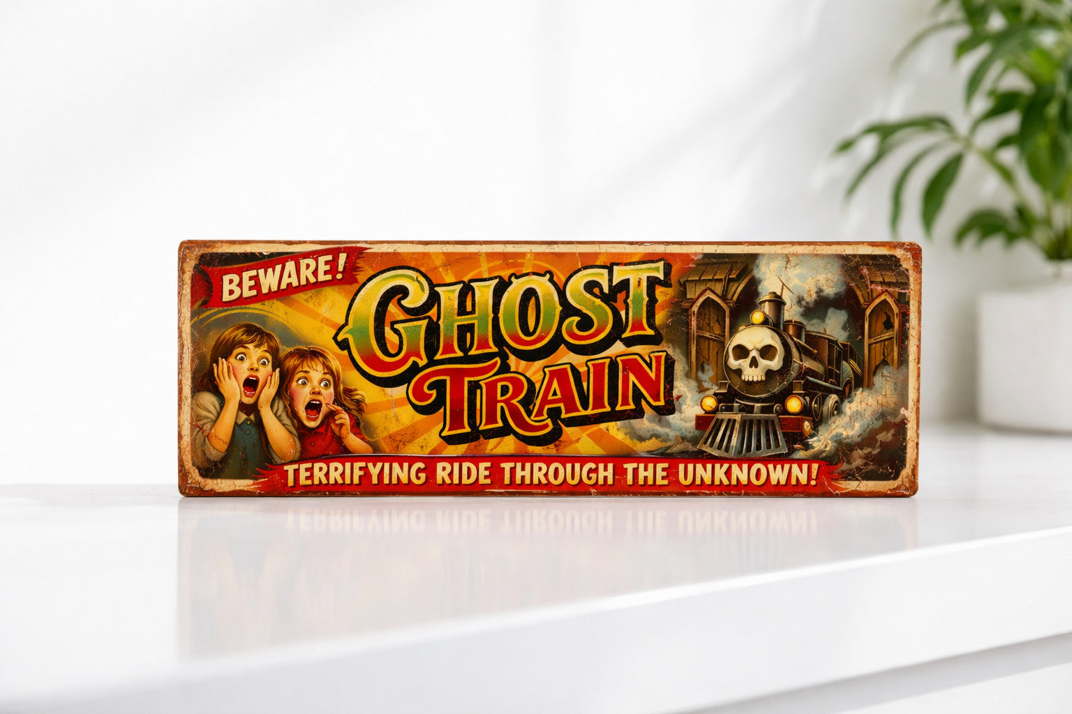 Ghost Train Sign Wooden Plaque vintage style signs Fairground Rides 60s 70s