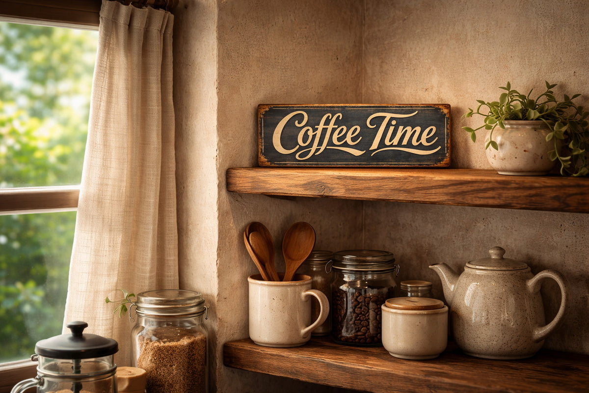 Coffee Time sign vintage style wooden COFFEE SIGNS 28cm Kitchen