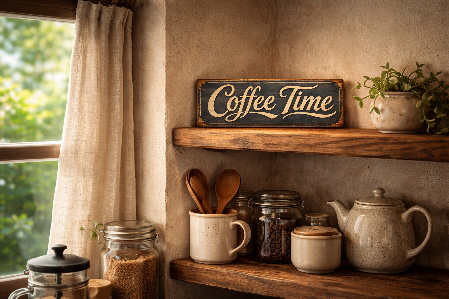Coffee Time sign vintage style wooden COFFEE SIGNS 28cm Kitchen