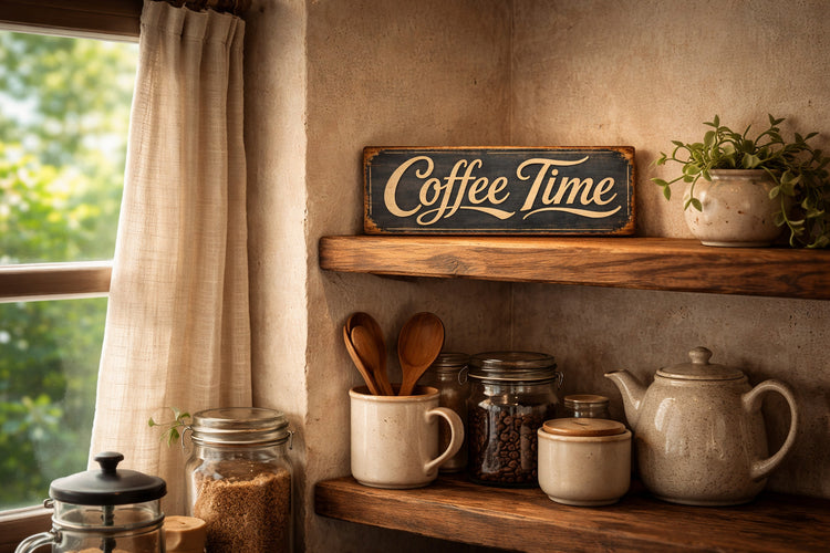 Coffee Time sign vintage style wooden COFFEE SIGNS 28cm Kitchen