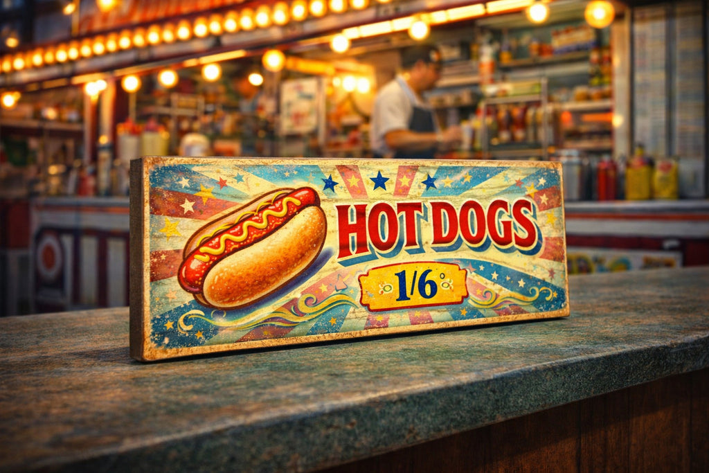 Hot Dogs Sign vintage classic style Fairground circus signs 70s wooden 28cm