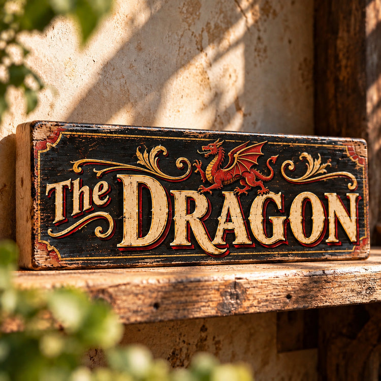 The Dragon Pub Sign Vintage Style Wooden Old Fashioned Classic Bar British Pubs