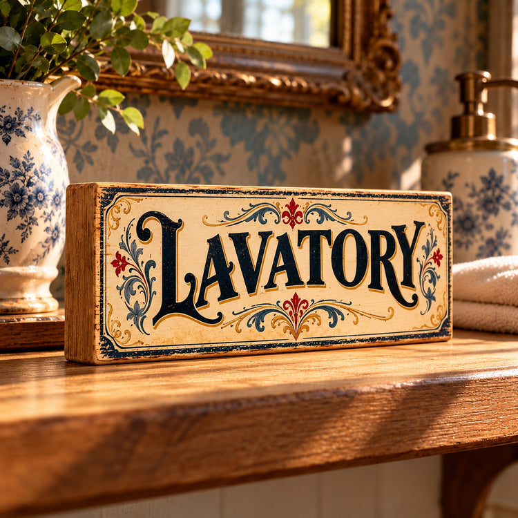 Vintage Lavatory Wooden Sign Retro Toilet WC Bathroom Door Plaque Old Fashioned