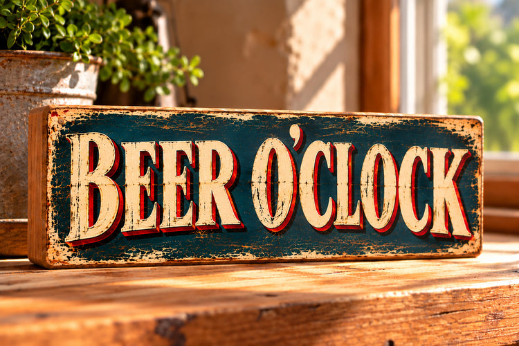 Beer Sign Gift BEER O'CLOCK funny wooden signs Vintage Style 28cm Pub Man Cave