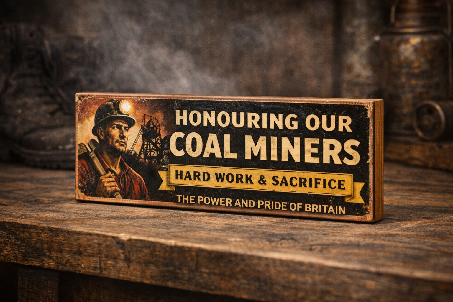 Coal Miner Tribute Sign Wooden Vintage Style – British Mining Memorabilia collie