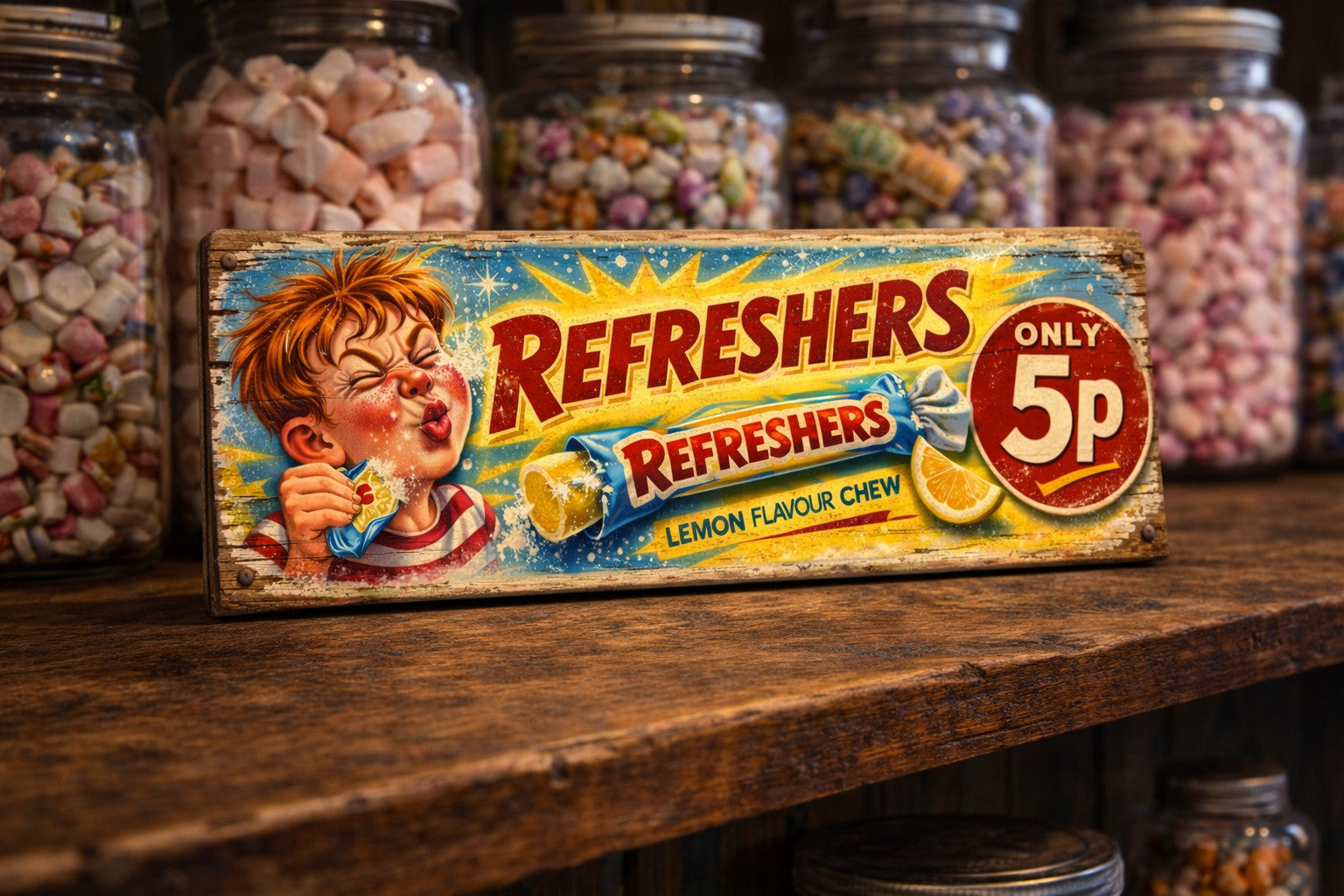 Refreshers Sign Vintage Sweet Shop signs wooden advertising 70s Retro Signs