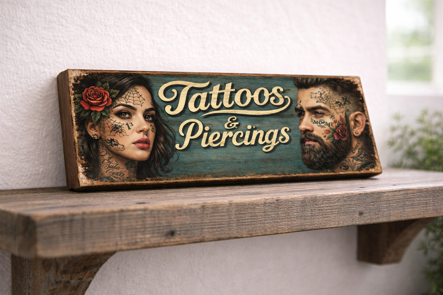 Tattoo sign Retro Vintage Style tattooist 28cm wooden signs