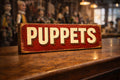 Puppets sign puppeteer vintage style plaque wooden puppets old 28cm
