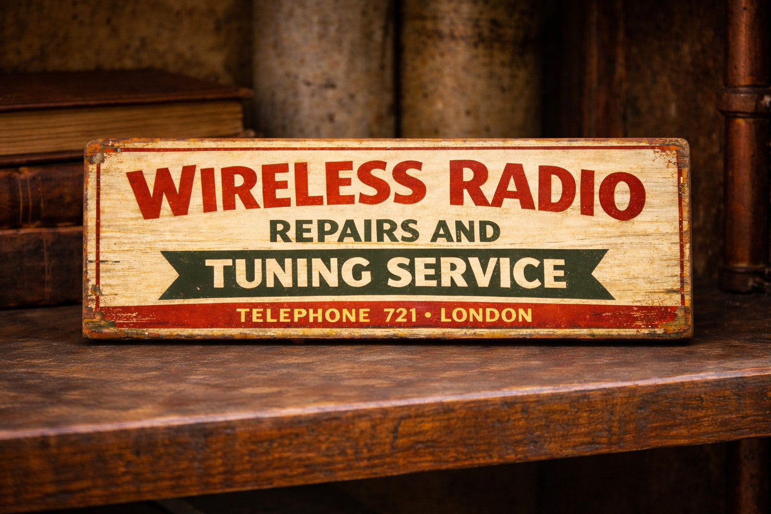 wireless radio sign vintage radios tuning London 28cm wooden sign valves