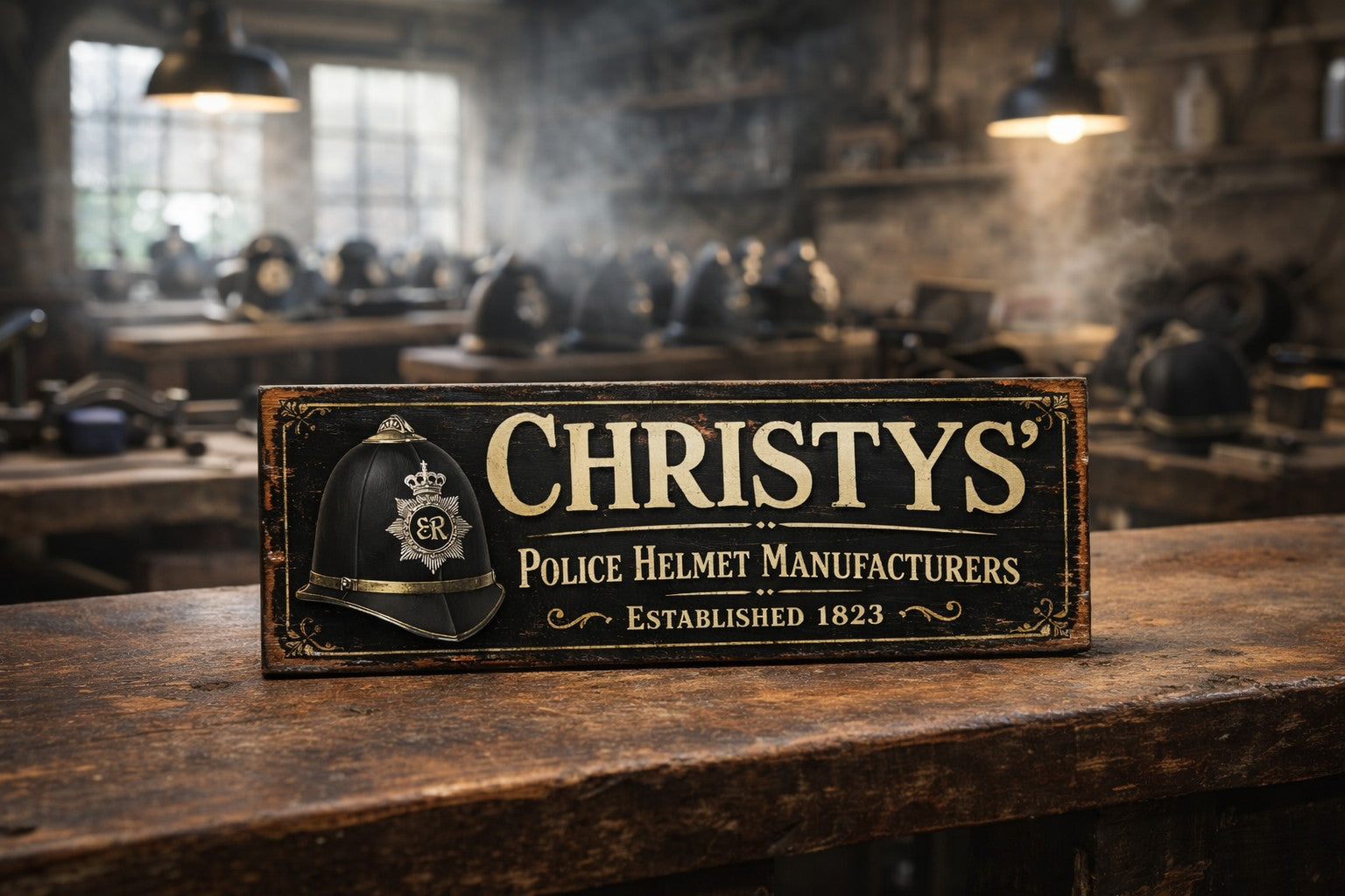 Police Helmet Wooden signs vintage style Christys British POLICE HELMETS