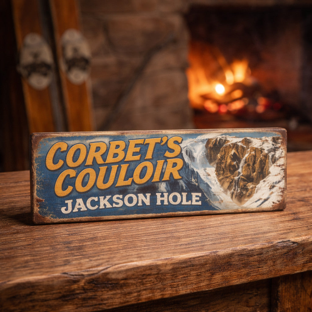Ski sign Corbets couloir jackson hole wooden ski slope signs skiing