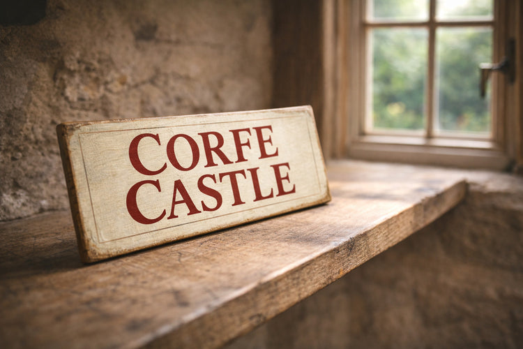 Corfe Castle plaque sign vintage style Swanage Jurassic coast holiday 28cm wood