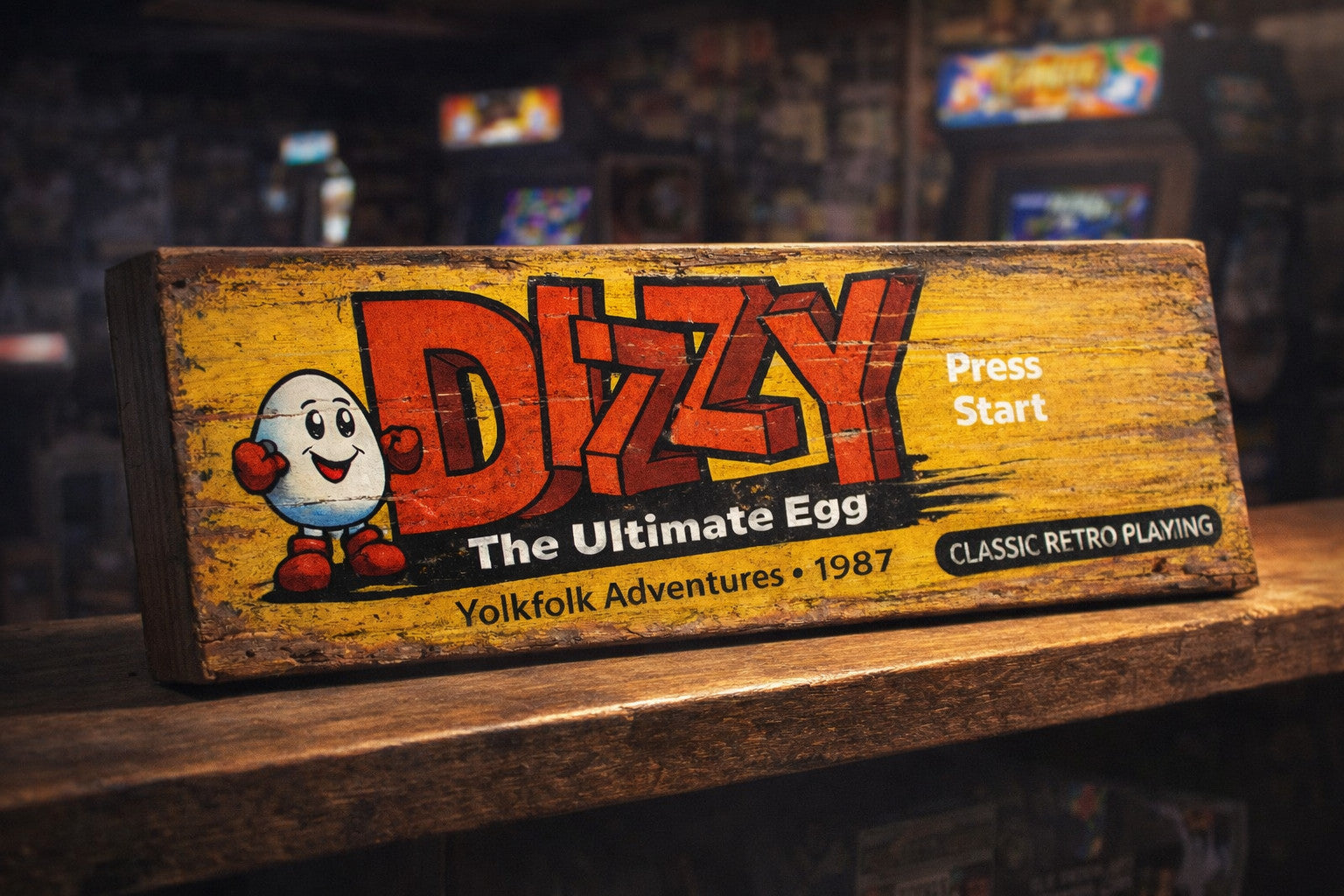 Dizzy Game Sign 28cm Retro Vintage Style Video Arcade Game Wood Plaque