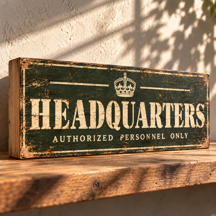 Headquarters Sign British Military vintage style solid wooden signs Army Command