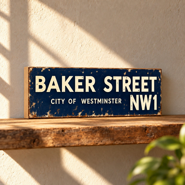 Baker Street NW1 Wooden Sign Vintage London Street Plaque 28cm