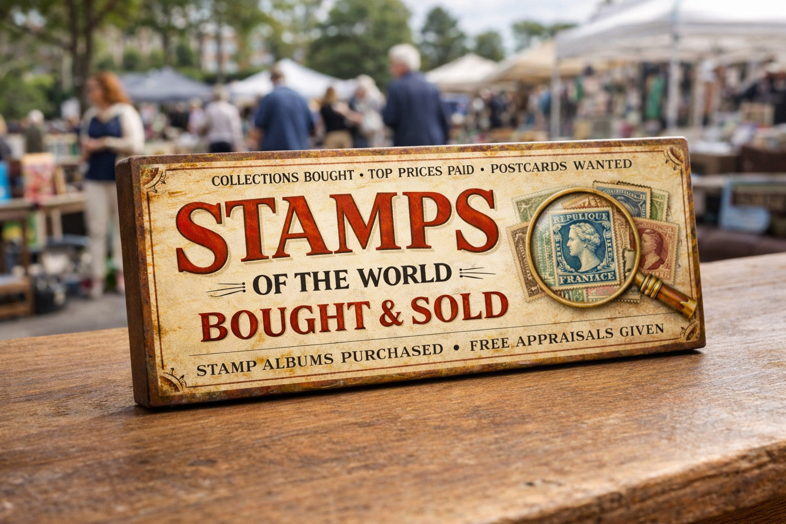 Stamps sign vintage style stamp collections bought old postcards STAMPS 28cm